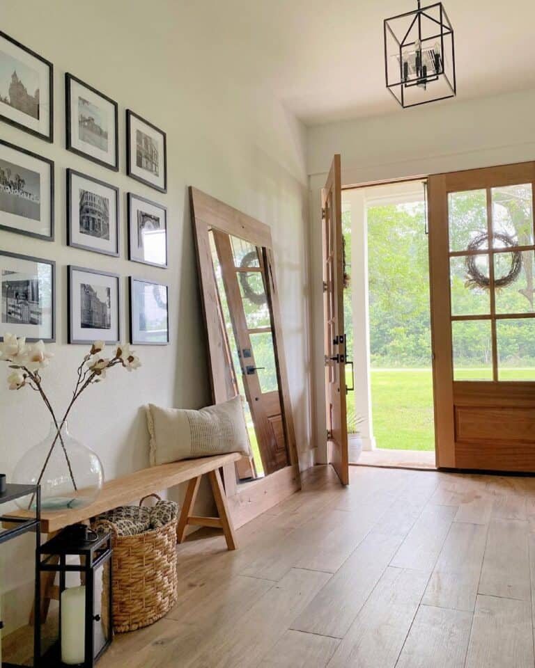 Entryway with Stained Wood French Doors