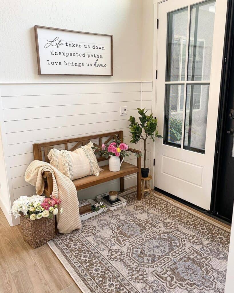 Entryway with White Shiplap Wainscoting