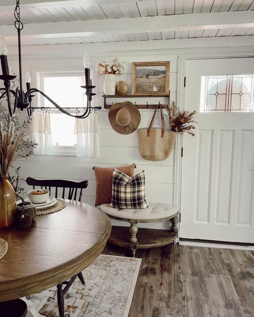 Entryway with Wooden Half Moon Stool
