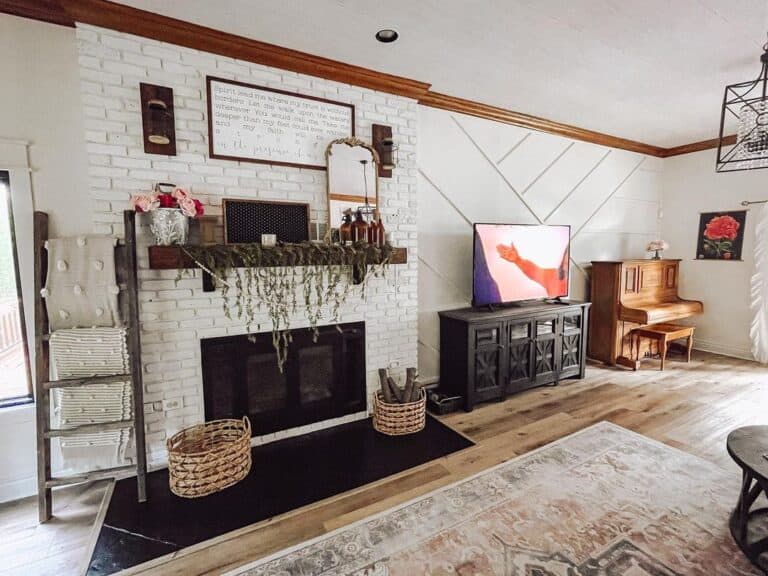 Exposed Brick Fireplace Accent Wall