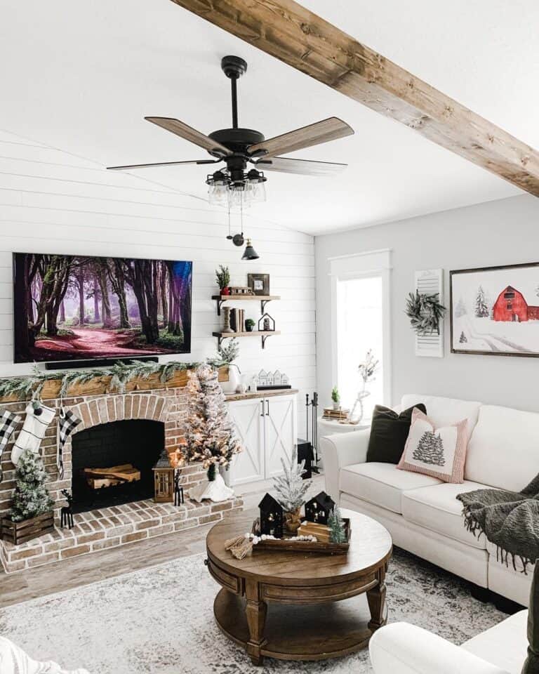 Farmhouse Ceiling Fan on White Vaulted Ceiling