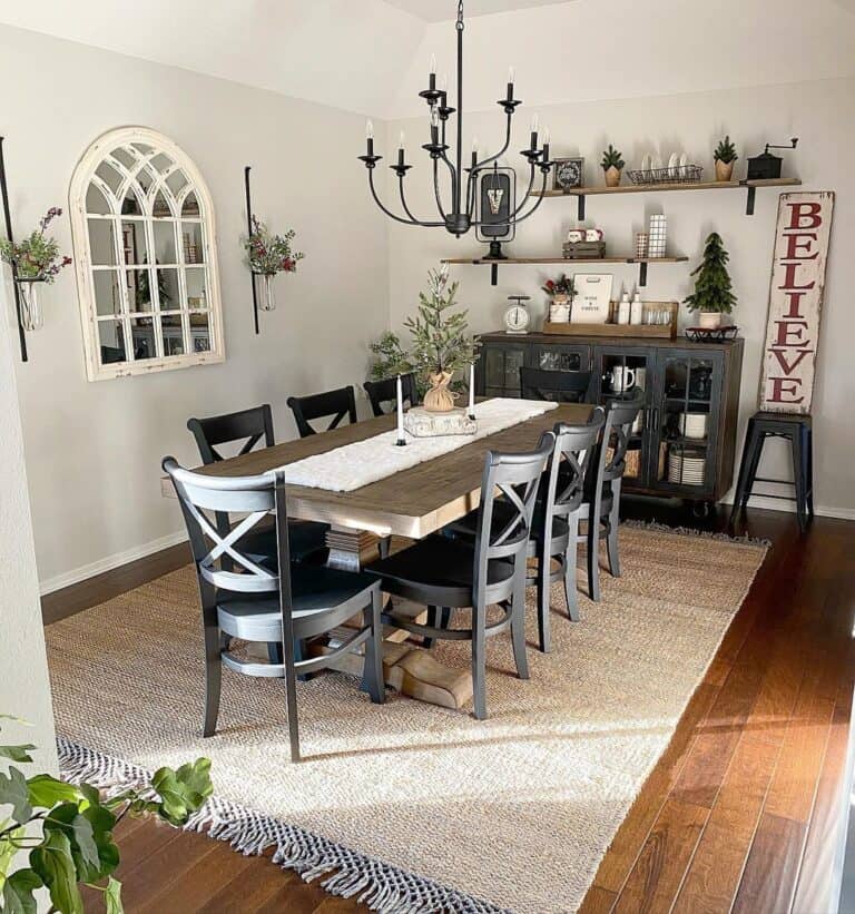 Dining room with walls painted in Agreeable Gray by Sherwin-Williams