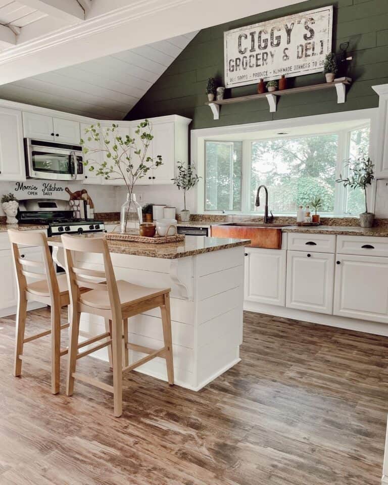 Farmhouse Kitchen with White Shiplap Island