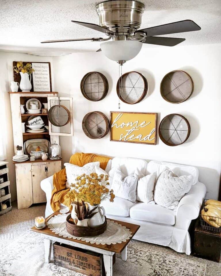 Farmhouse Living Room with Ceiling Fan