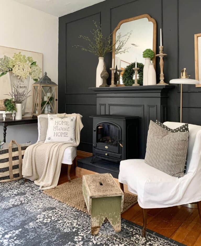 Faux Fireplace Dark Accent Wall