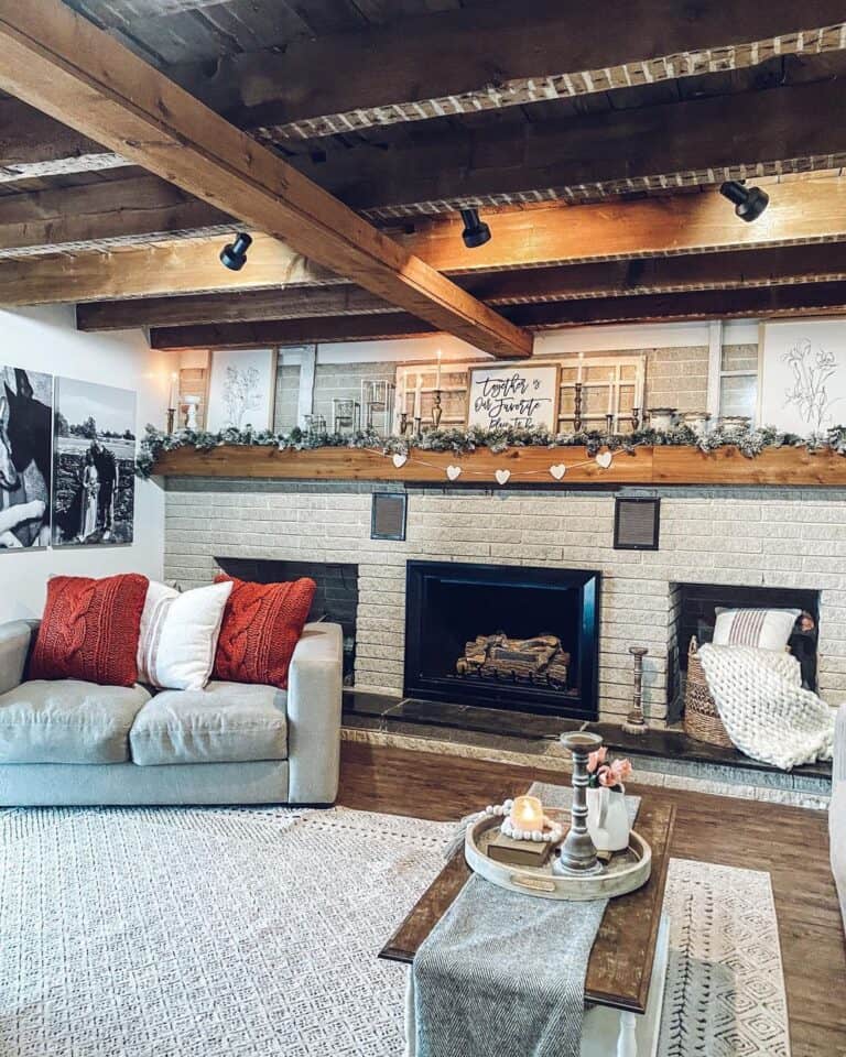 Exposed Wood Beams Over Living Room