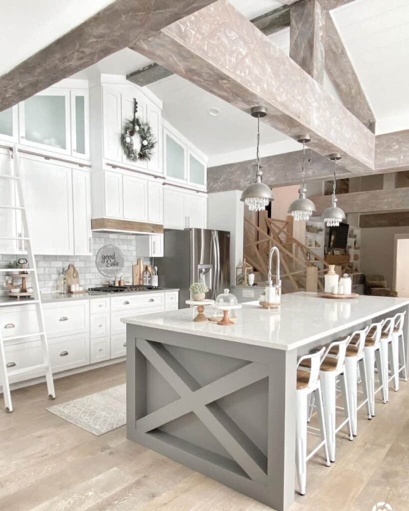 Gray Kitchen Island with X End Panel