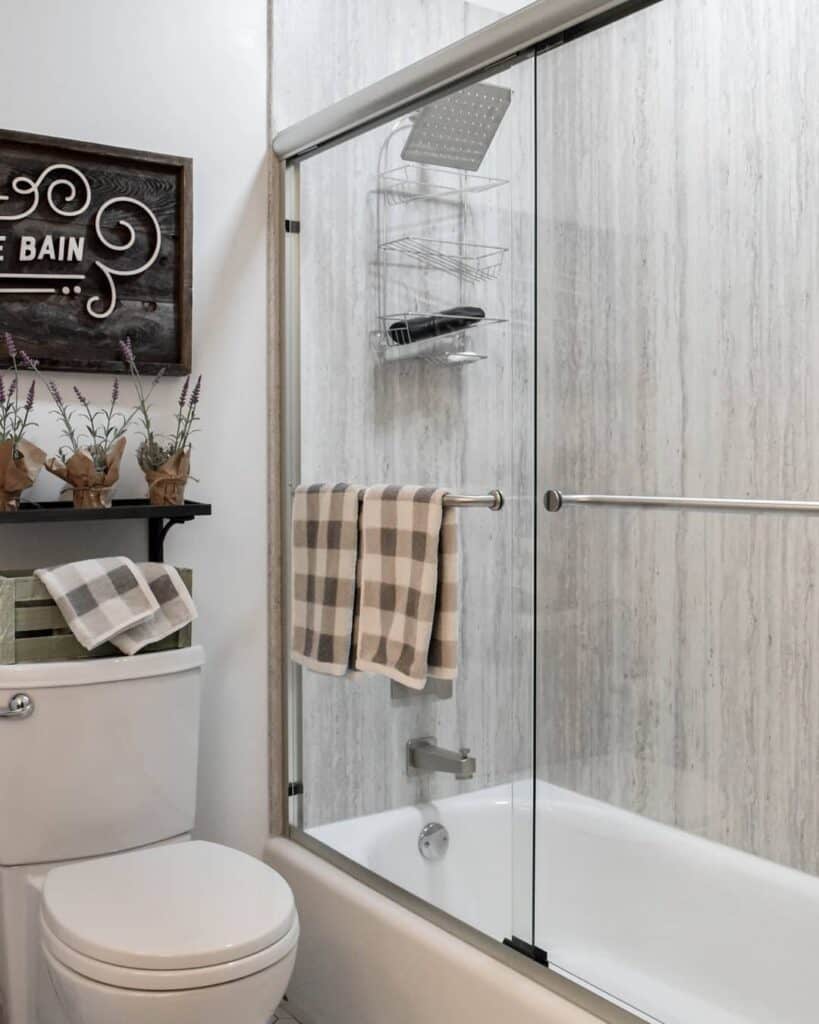 Gray Shower with Nickel and Glass Doors