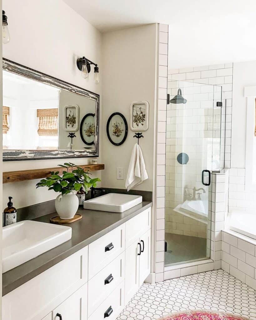 Ivory Tiled Shower with Glass Door