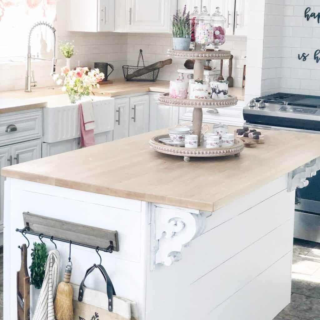 White Kitchen Island End Panel with Towel Bar