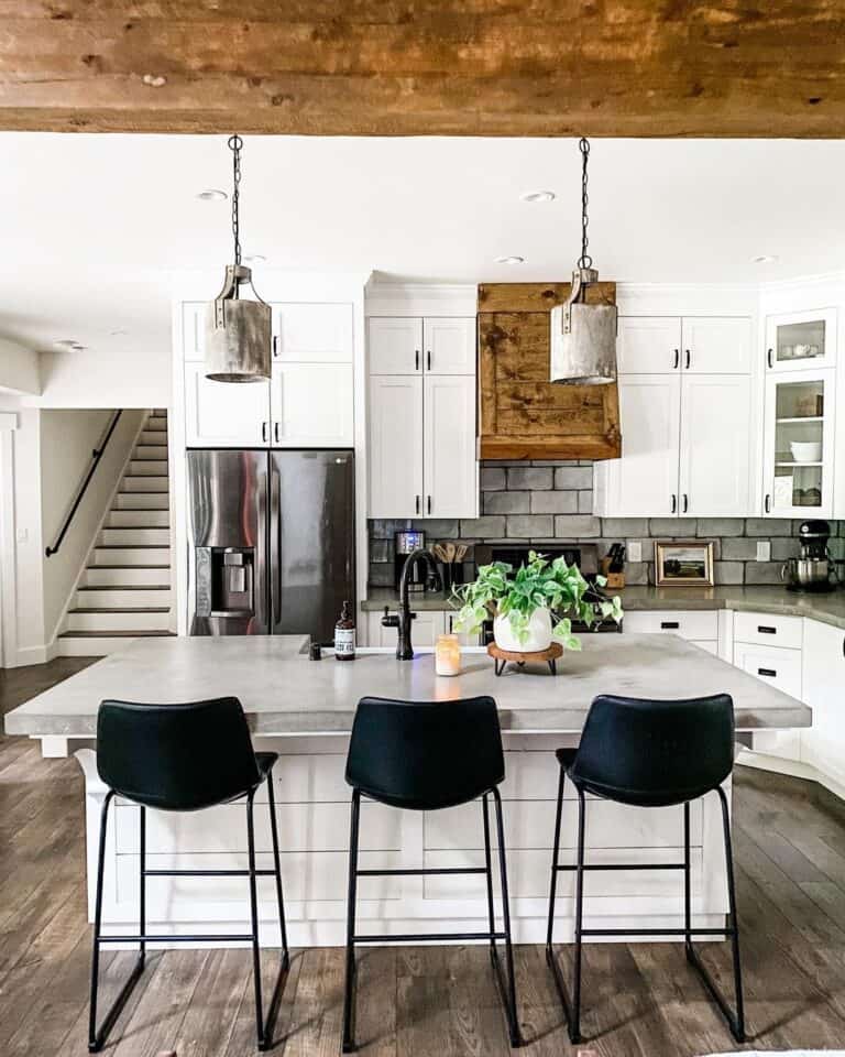 Kitchen with Black Leather Bar Stool Seating