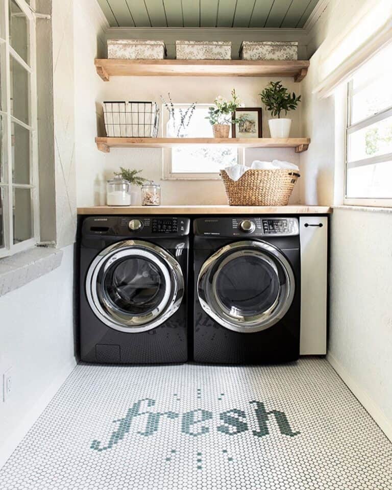 Laundry Nook with Light Wood Countertop