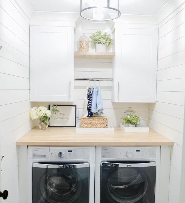 Laundry Nook with White Shiplap Walls