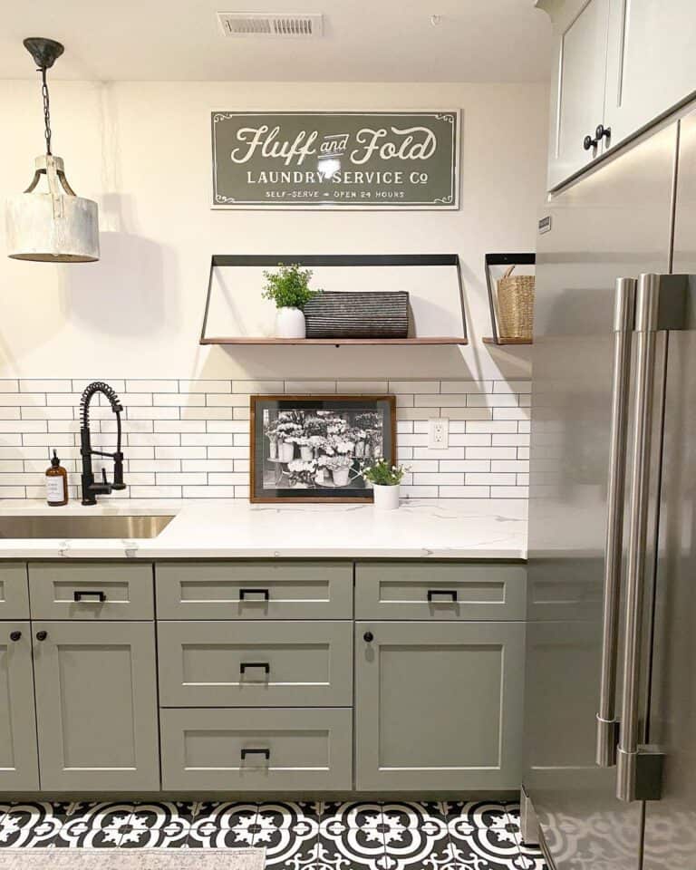 Laundry Room Sink on White Marble Countertop