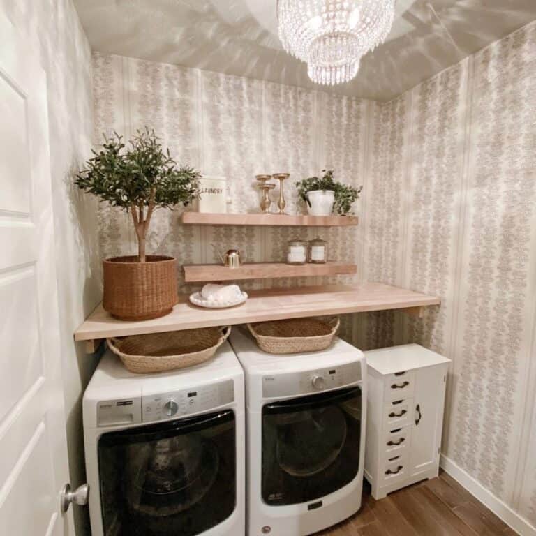Laundry Room with Blond Wood Countertop