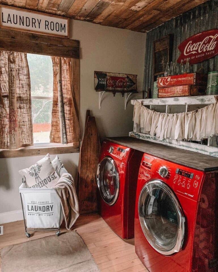 Laundry Room with Red Washer and Dryer