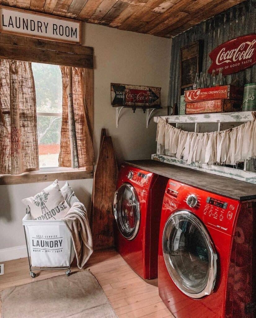 Laundry Room with Red Washer and Dryer