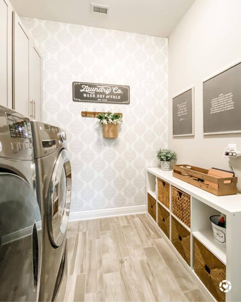 Laundry Room Makeover with Tempaper Removable Wallpaper and Painted  Laminate  Nesting With Grace