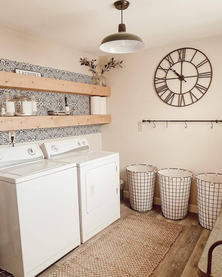 Laundry Room with Wood Floating Shelves