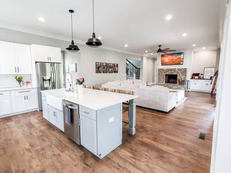 Light Blue Kitchen Island with Cabinets