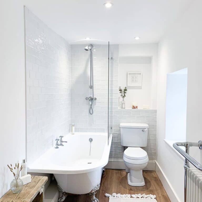 Light Gray Glazed Tile Shower with Tub