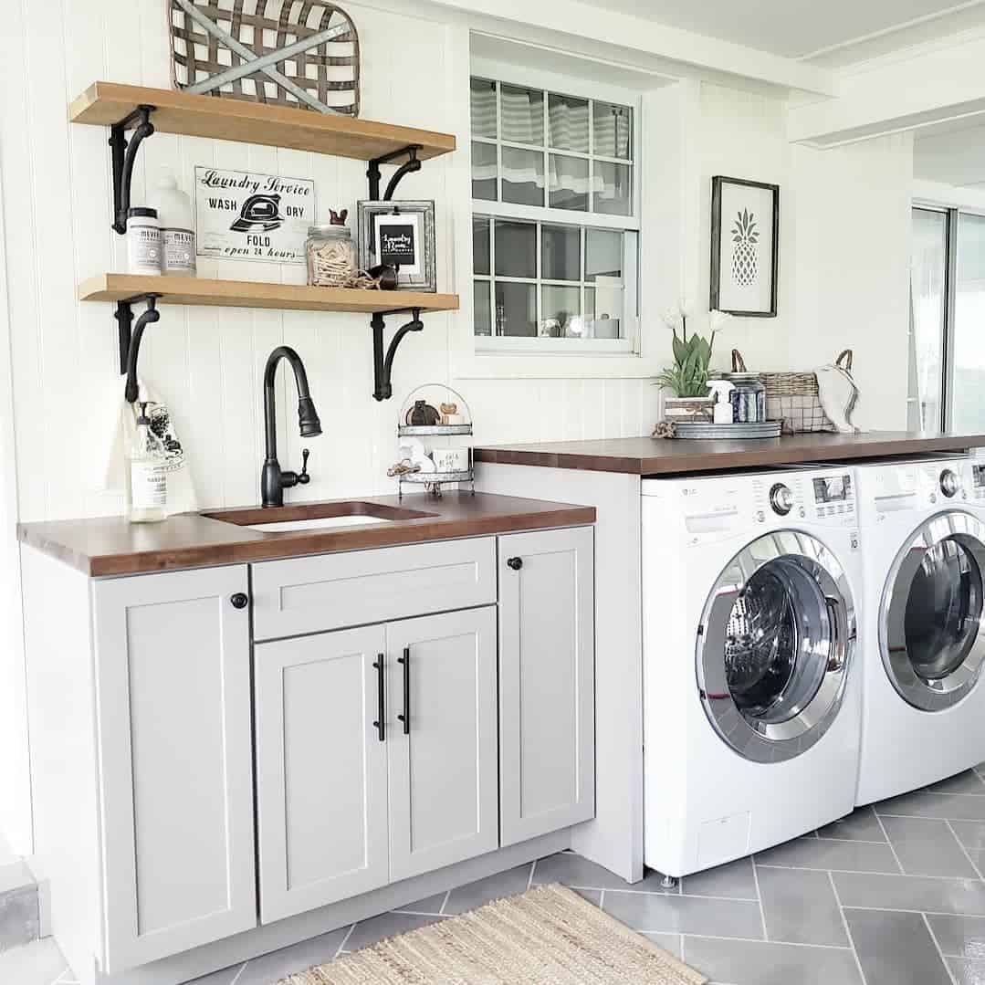 Light Gray Laundry Cabinets with Sink - Soul & Lane