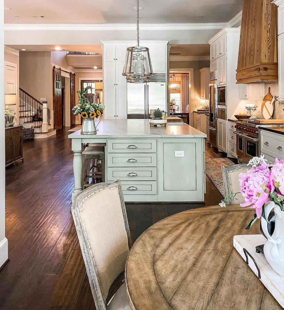 Light Green Kitchen Island End Panel Drawers