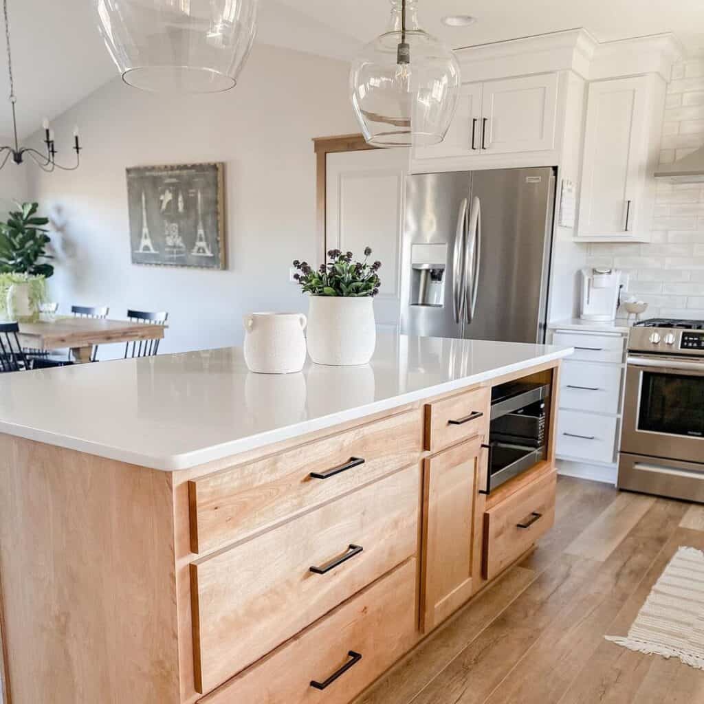 Light Wood Kitchen Island with Black Pulls Soul & Lane