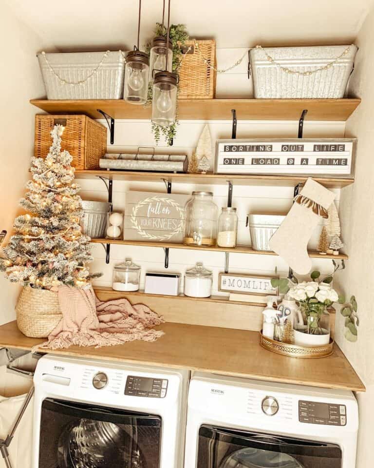 Light Wood Laundry Shelves and Countertop