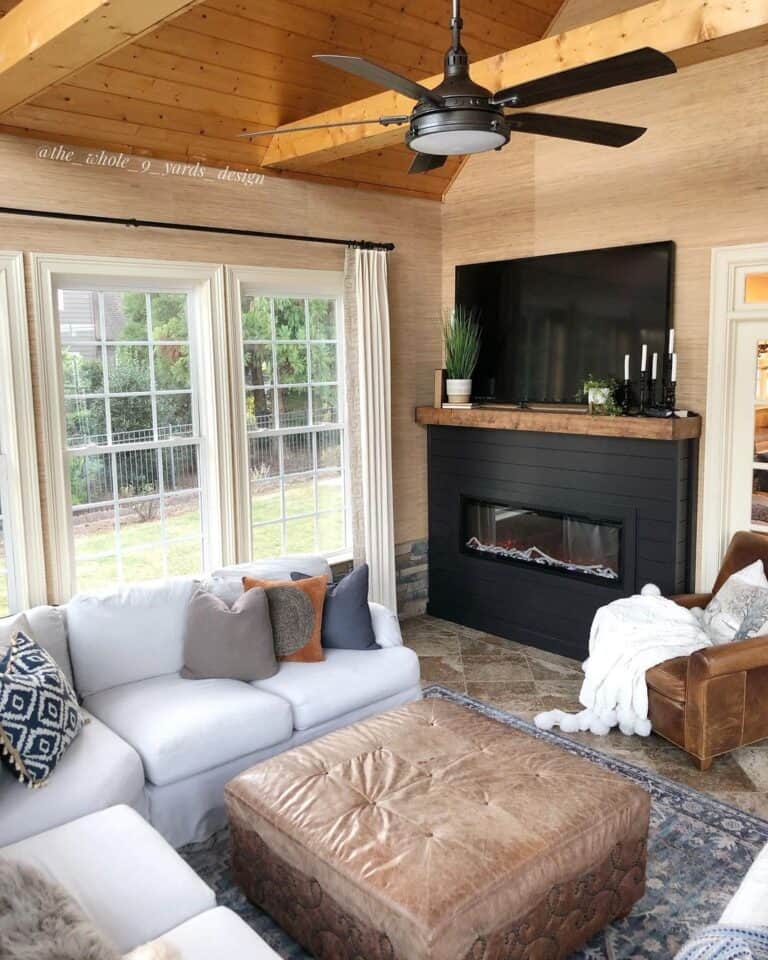 Living Room with Black Shiplap Electric Fireplace