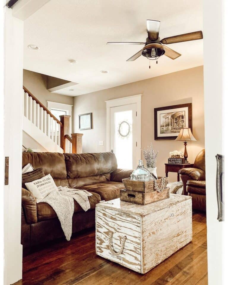 Living Room with Wood Chest Coffee Table