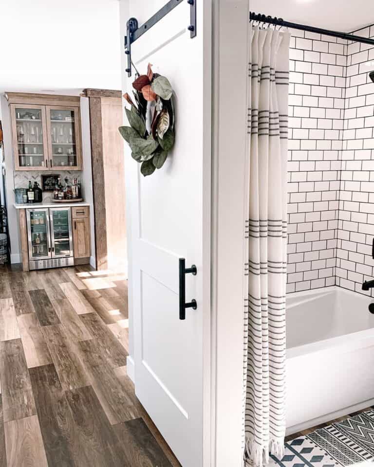 Farmhouse Bathroom with Modern Door Ideas