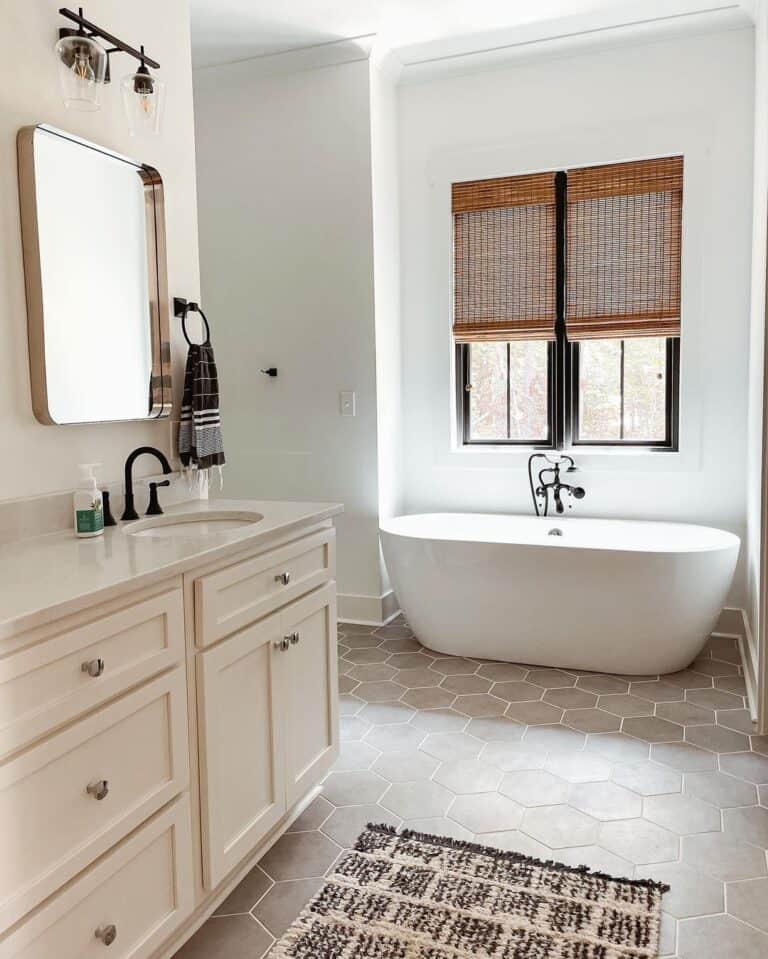 Gray Honeycomb Tile Bathroom with Bathtub