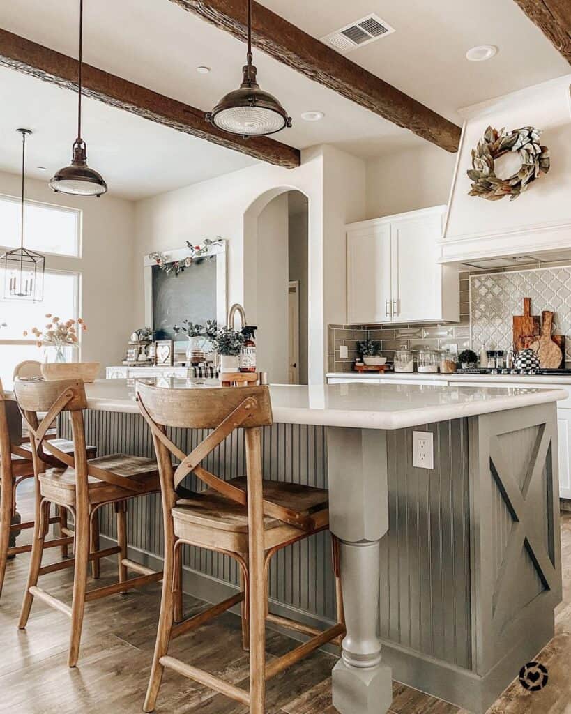 Outlet on Gray Beadboard Kitchen Island