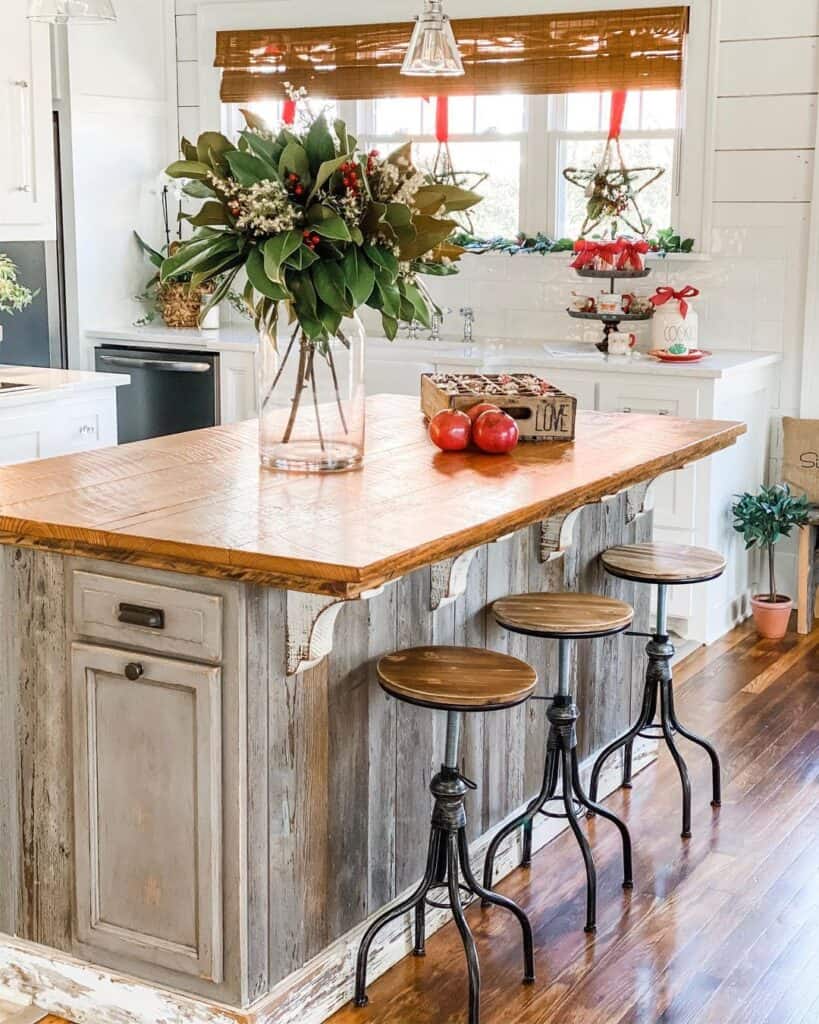 Rustic Gray Painted Wood Kitchen Island
