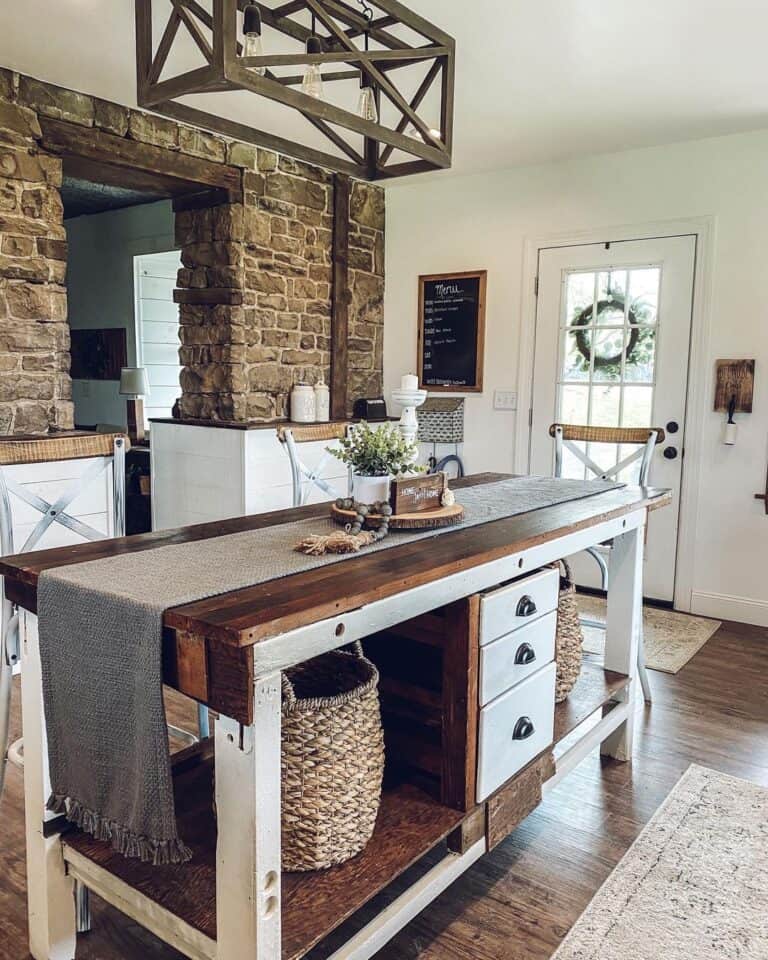 Rustic Two-toned Stained Wood Kitchen Island