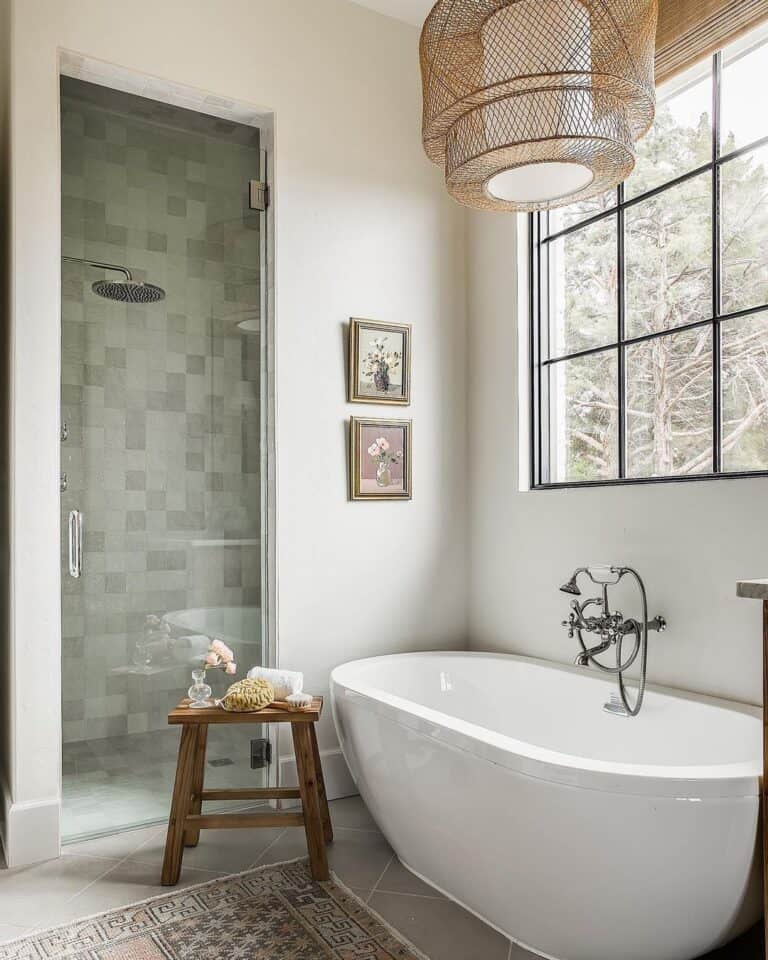 White and Gray Grid Tile Shower