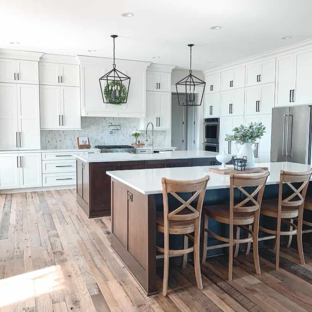 Stained Wood Board and Batten Kitchen Islands