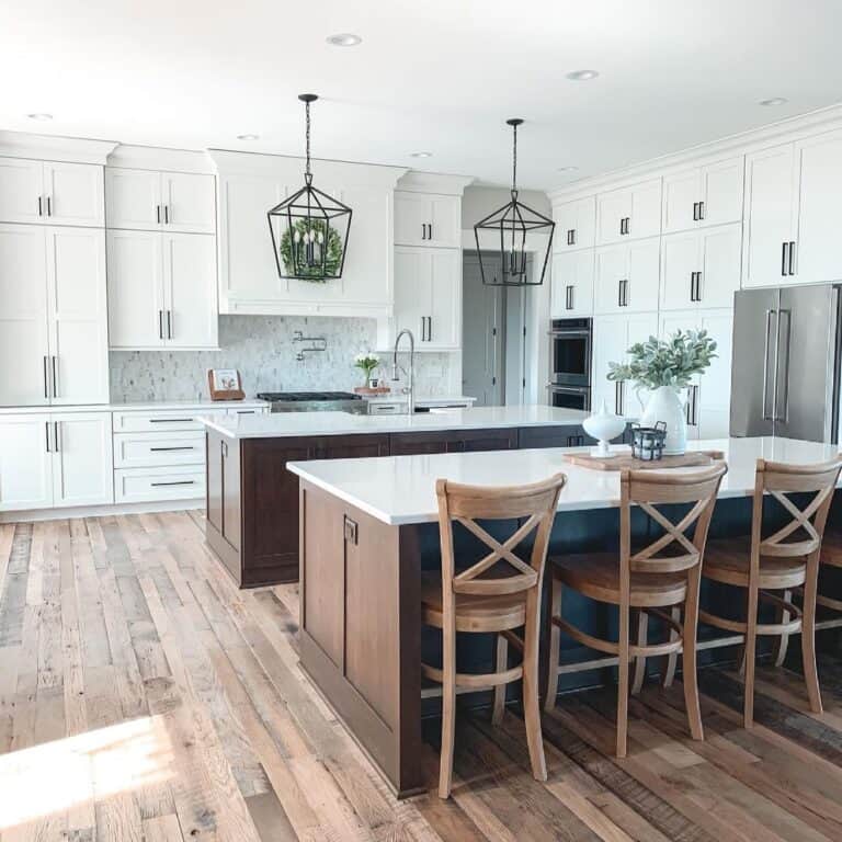 Stained Wood Board and Batten Kitchen Islands