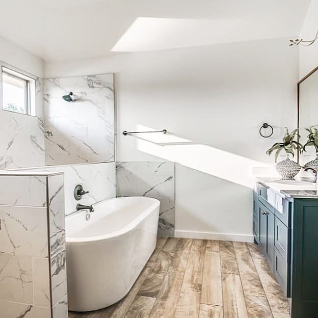 Large White Tiles in a Stylish Bathroom