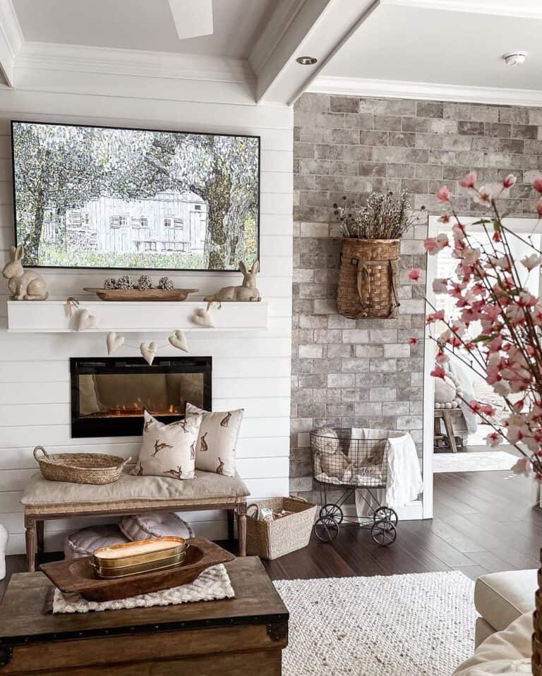 TV Above White Fireplace Mantel