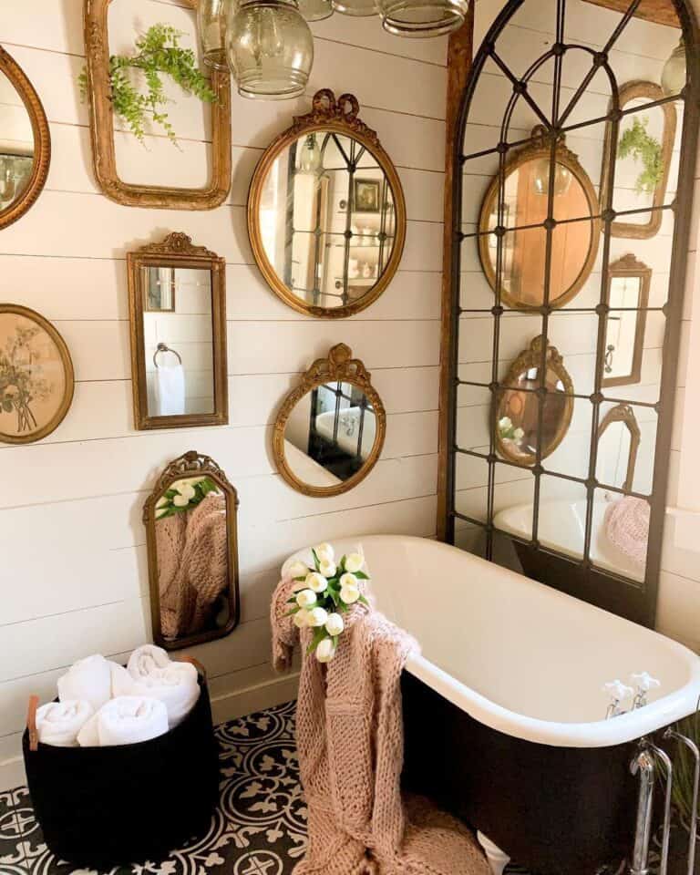 Bathroom with Black and White Bathtub