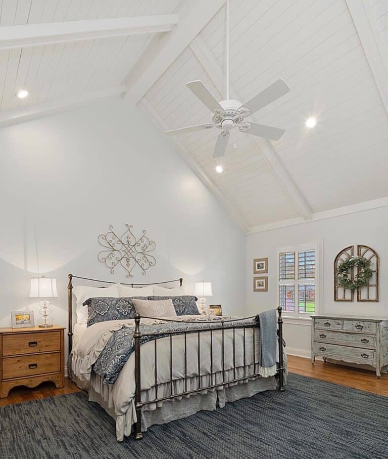 Vaulted Ceiling with White Ceiling Fan