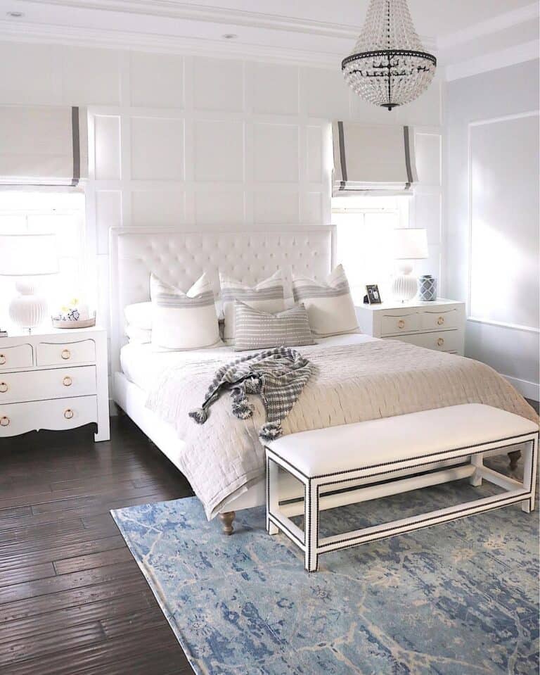 Vibrant White Bedroom with Board and Batten Accent Wall