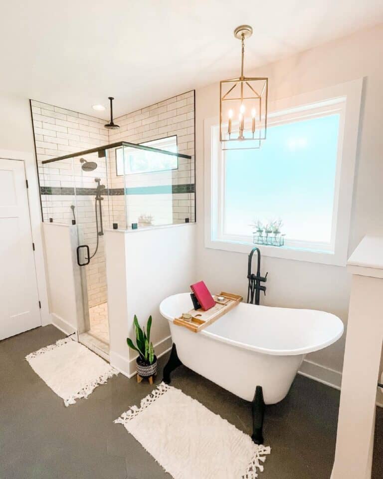 White Bathroom with Tub Next to Shower