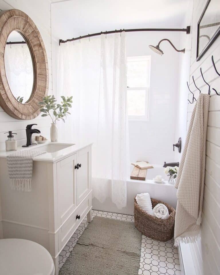 White Bathroom with White Tile Shower
