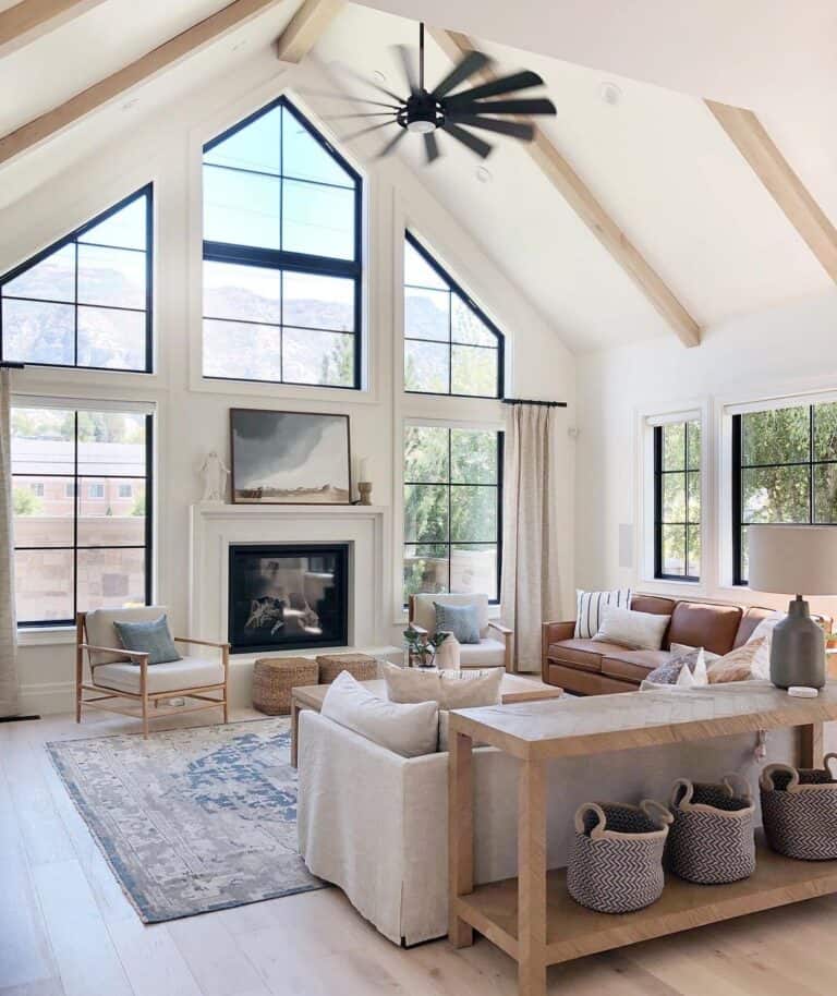 White Cathedral Ceiling with Black Fan Soul & Lane