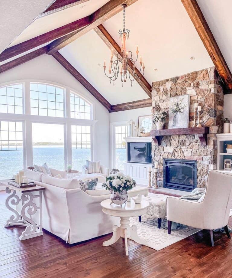 White Cathedral Ceiling with Wood Beams