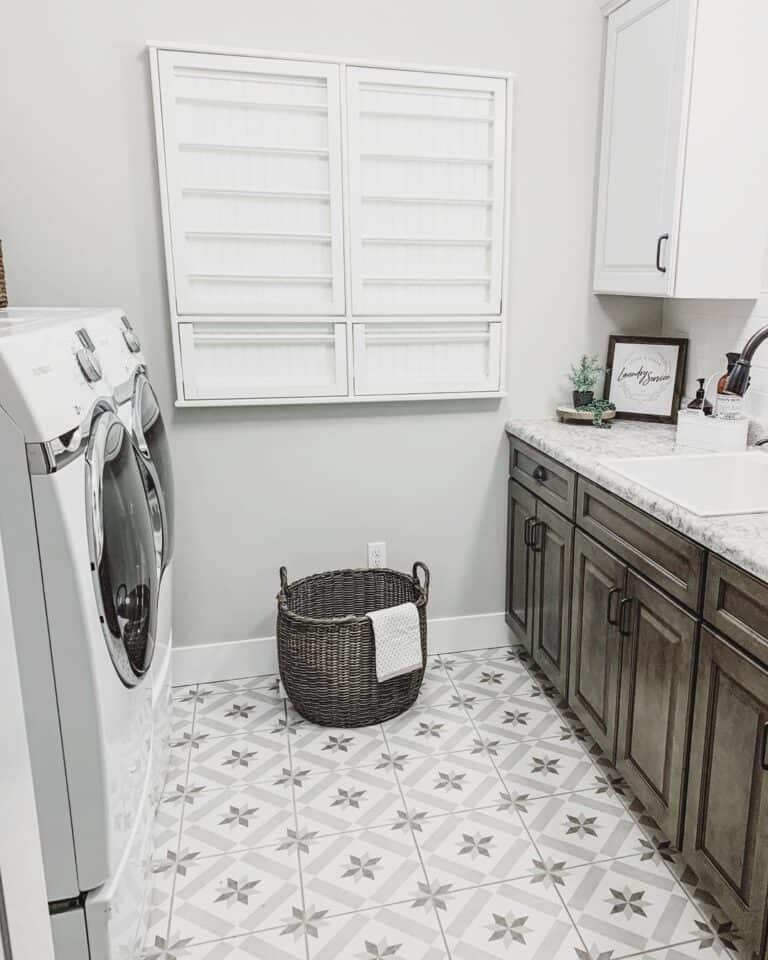 White Counter with Dark Wood Cabinet