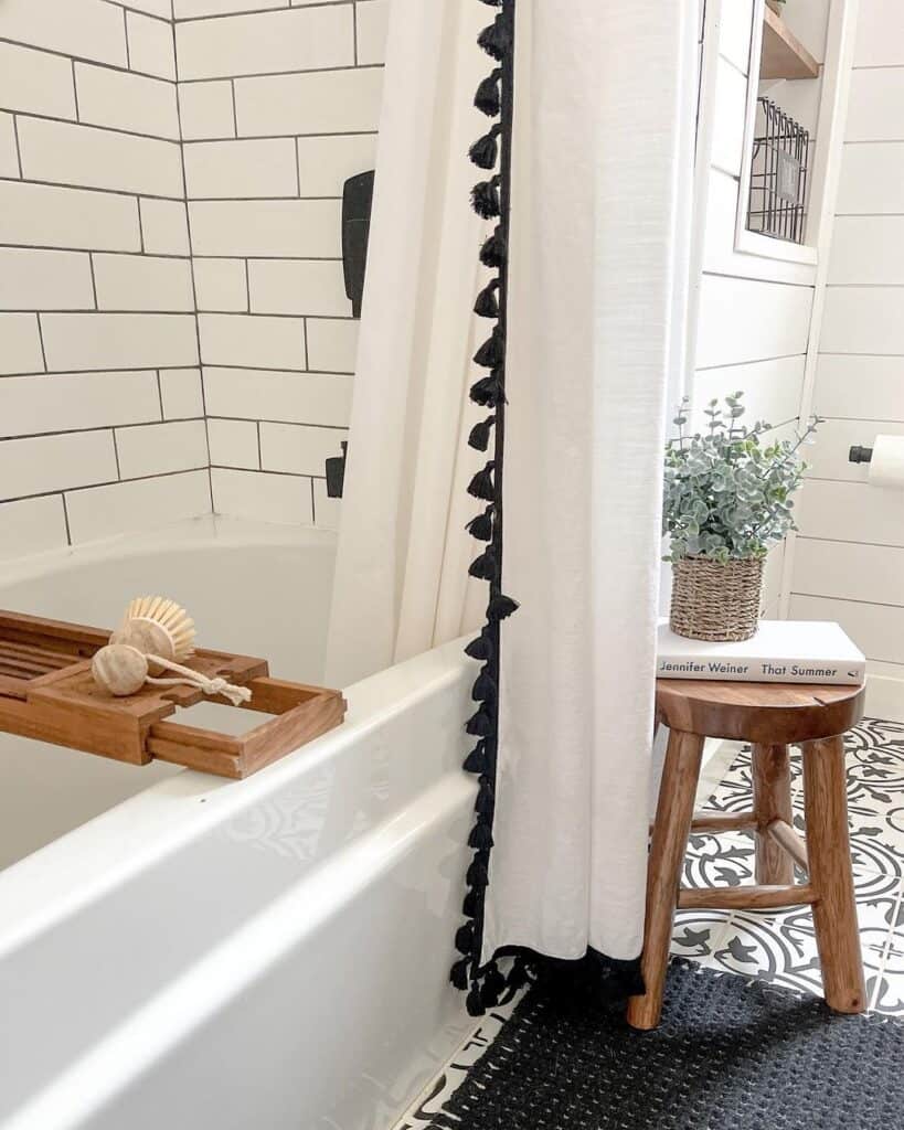 White Drop-in Tub with Bamboo Caddy